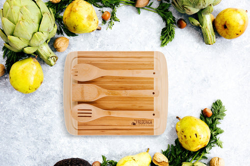 Bamboo Kitchen Collection Bundle - Two Pizza Peels, Cutting Board, and Knife Strip