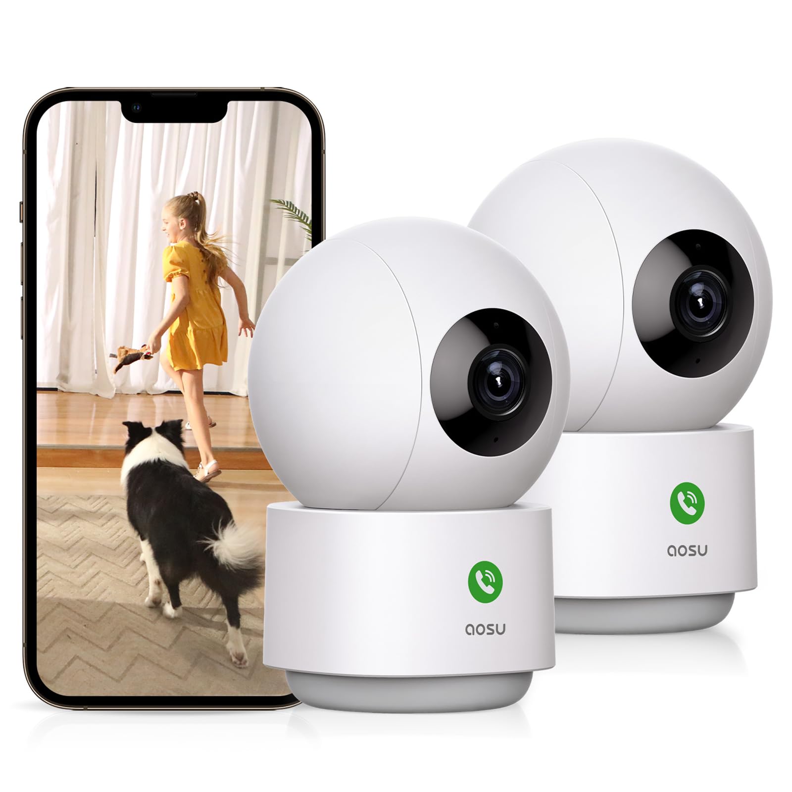aosu 2K Security Camera Indoor, Baby Monitor Pet Camera 360-Degree for Home Security with 2.4 GHz Wi-Fi Router, One-Touch Call, Smart Motion Tracking, IR Night Vision, Compatible with Alexa