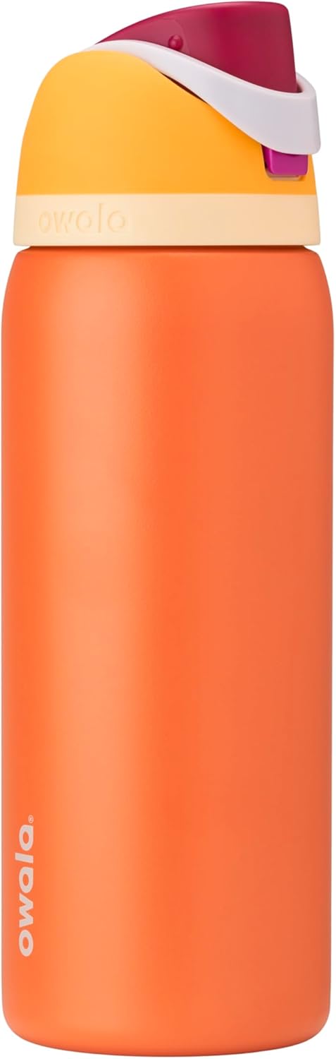 Owala FreeSip Insulated Stainless Steel Water Bottle with Straw, BPA-Free Sports Water Bottle, Great for Travel, 24 Oz, Black Cherry