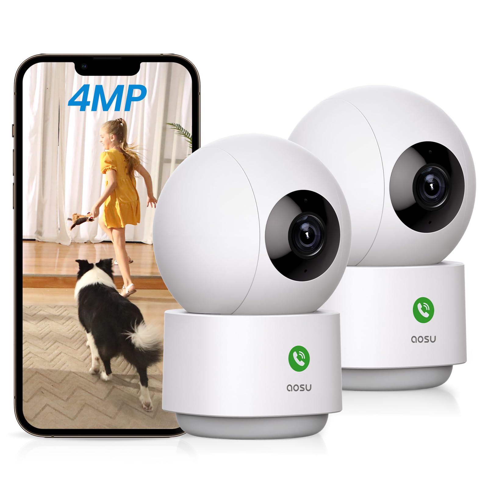 aosu 2K Security Camera Indoor, Baby Monitor Pet Camera 360-Degree for Home Security with 2.4 GHz Wi-Fi Router, One-Touch Call, Smart Motion Tracking, IR Night Vision, Compatible with Alexa