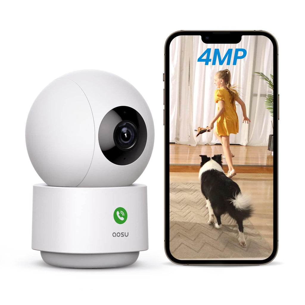 aosu 2K Security Camera Indoor, Baby Monitor Pet Camera 360-Degree for Home Security with 2.4 GHz Wi-Fi Router, One-Touch Call, Smart Motion Tracking, IR Night Vision, Compatible with Alexa