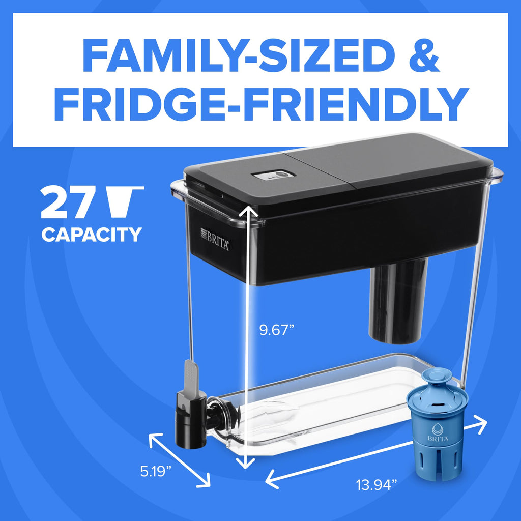 Brita UltraMax Large Water Dispenser with 1 BritaPlus Filter, 27 Cup Capacity, Black (Package May Vary)