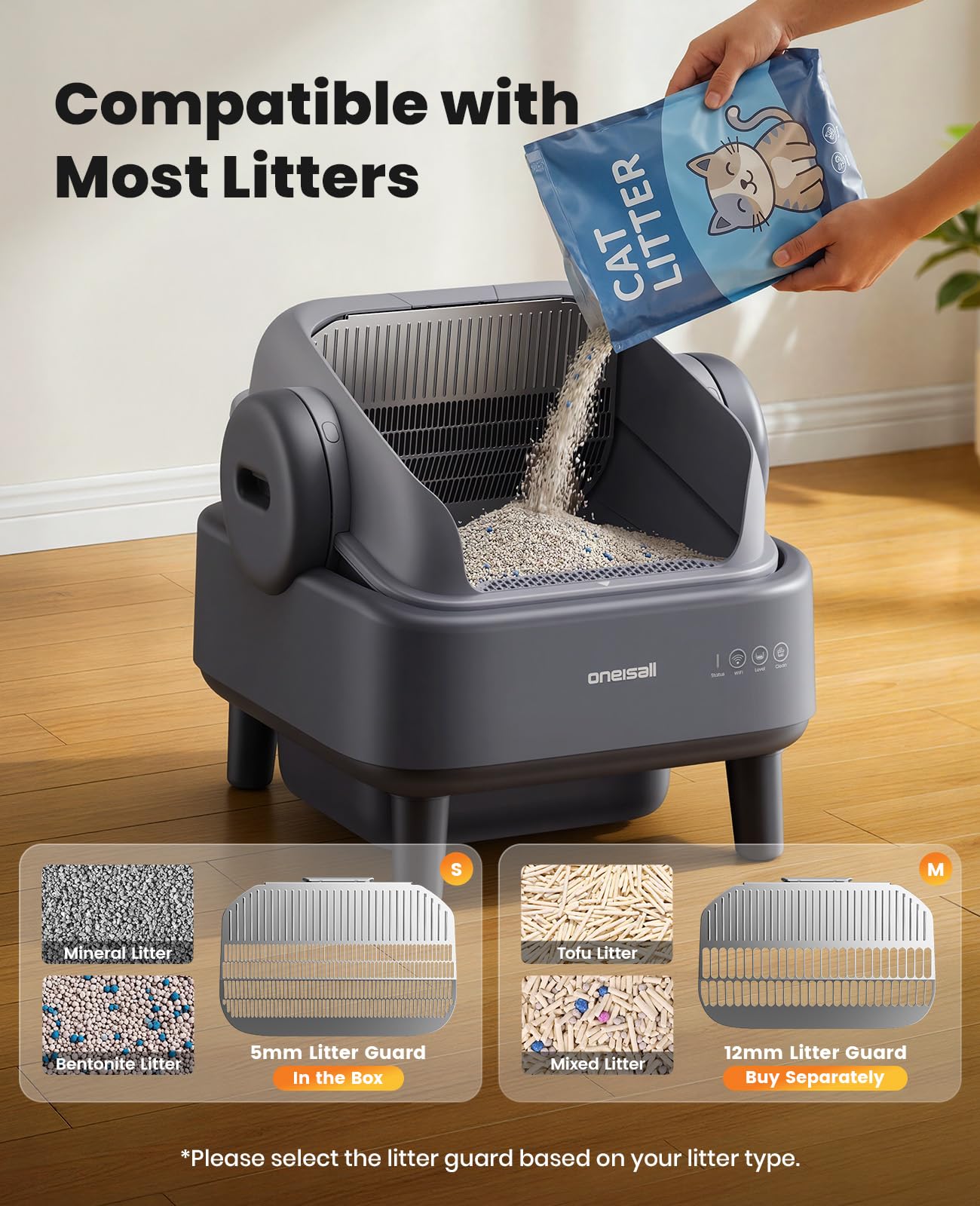 oneisall Self Cleaning Litter Box for Large&Multiple Cats: Ease S1 Open-Top Cat Litter Box Easy Rinsable Clean, with Safety Protection & Large Capacity for Indoor House Cats(40pcs Waste Bags Included)