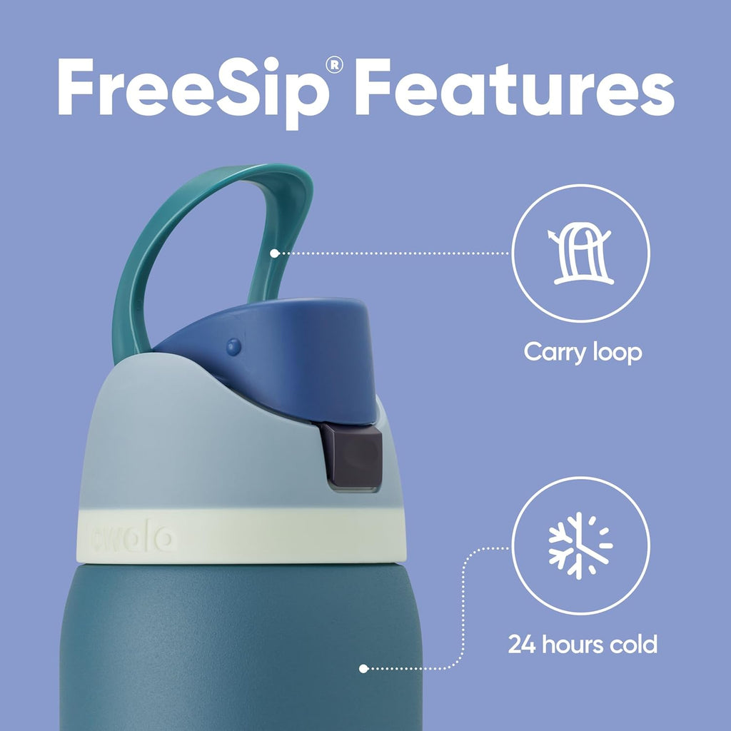Owala FreeSip Insulated Stainless Steel Water Bottle with Straw, BPA-Free Sports Water Bottle, Great for Travel, 24 Oz, Black Cherry