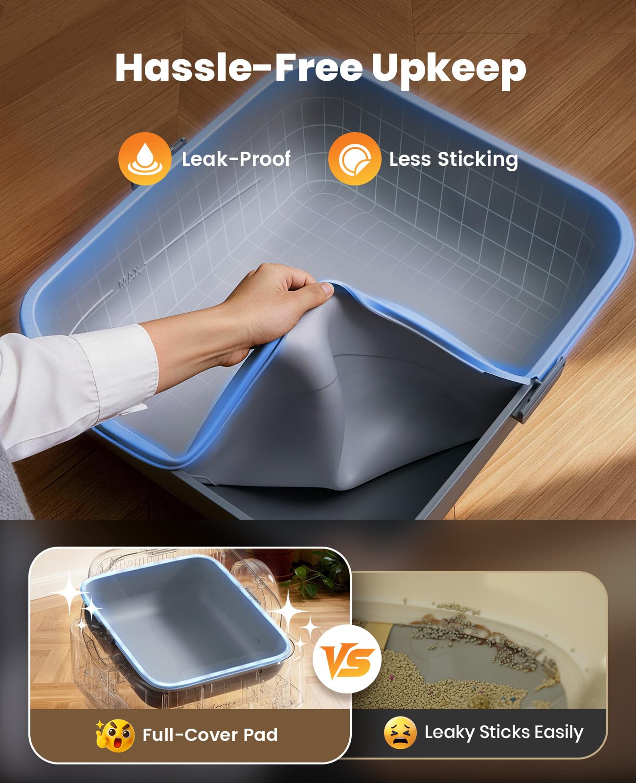 oneisall Self Cleaning Litter Box for Large&Multiple Cats: Ease S1 Open-Top Cat Litter Box Easy Rinsable Clean, with Safety Protection & Large Capacity for Indoor House Cats(40pcs Waste Bags Included)