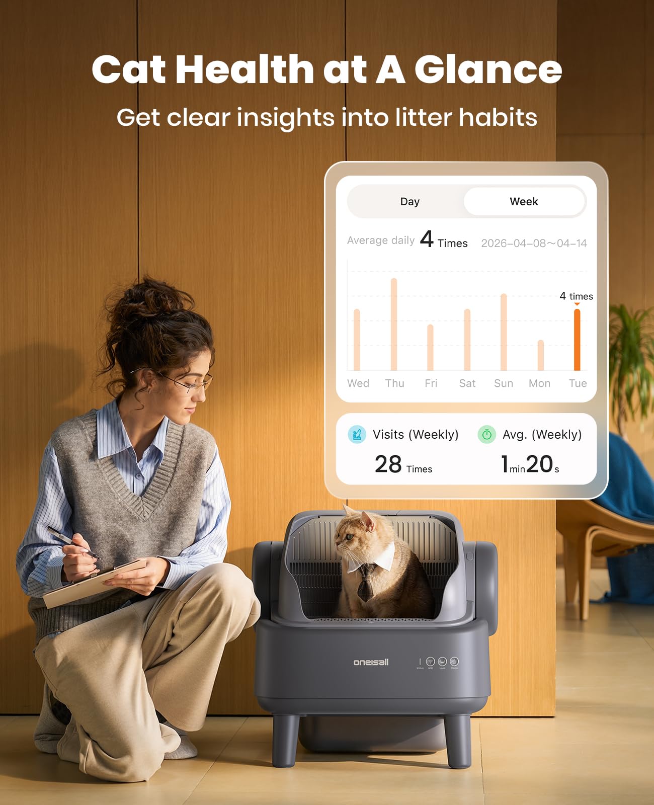 oneisall Self Cleaning Litter Box for Large&Multiple Cats: Ease S1 Open-Top Cat Litter Box Easy Rinsable Clean, with Safety Protection & Large Capacity for Indoor House Cats(40pcs Waste Bags Included)