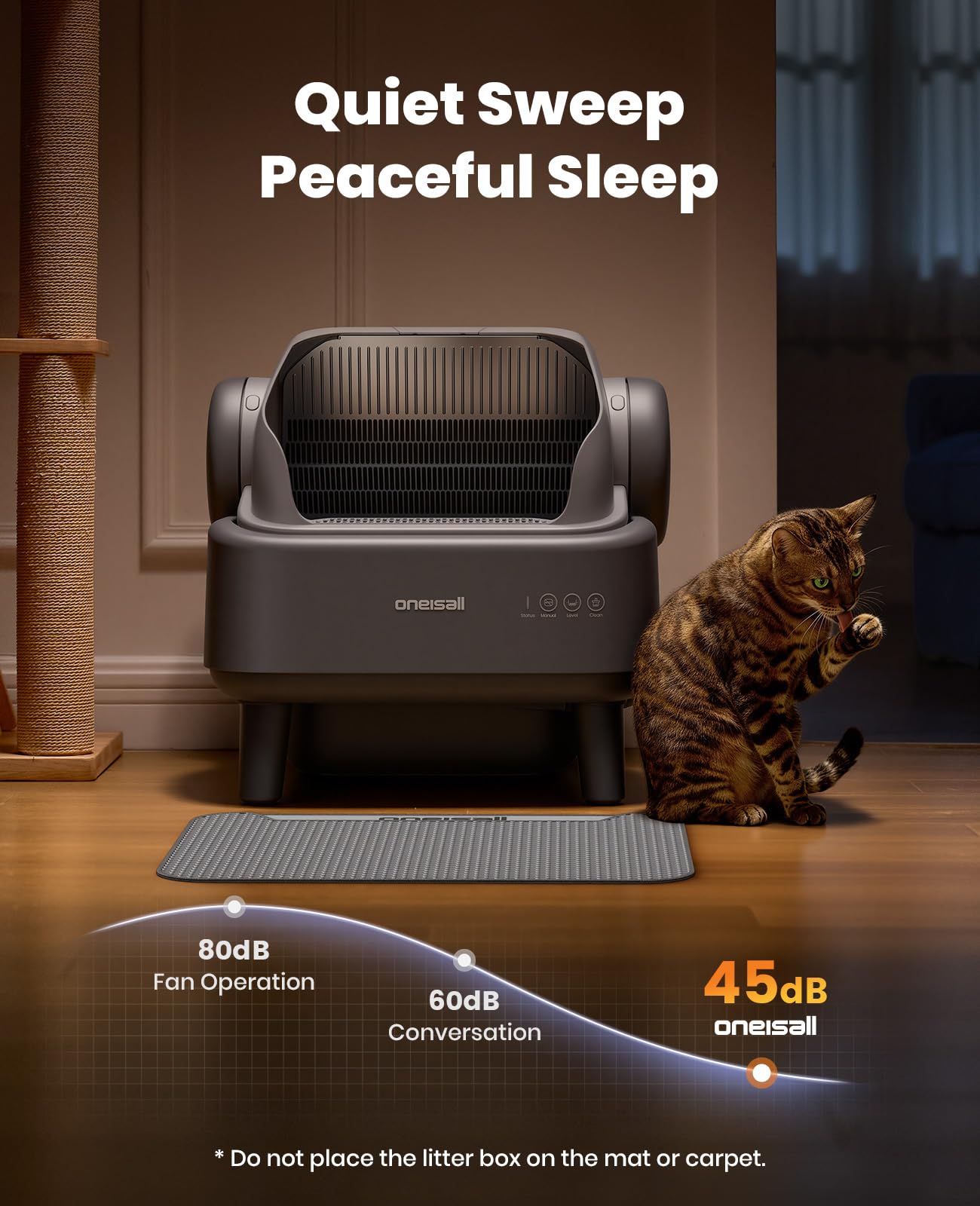 oneisall Self Cleaning Litter Box for Large&Multiple Cats: Ease S1 Open-Top Cat Litter Box Easy Rinsable Clean, with Safety Protection & Large Capacity for Indoor House Cats(40pcs Waste Bags Included)