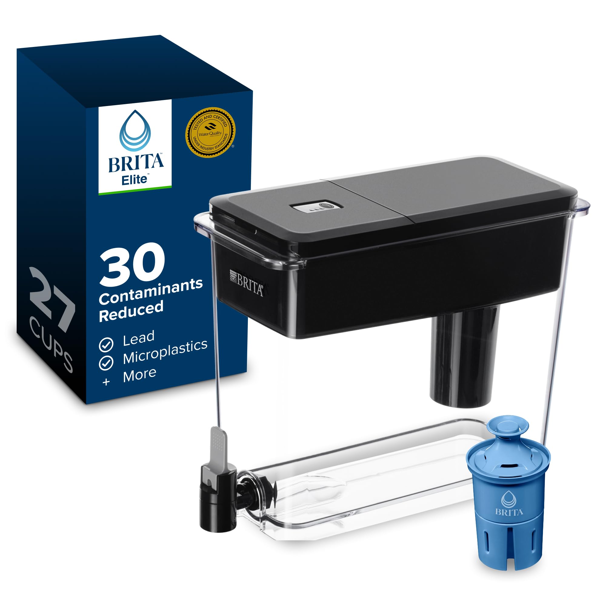 Brita UltraMax Large Water Dispenser with 1 BritaPlus Filter, 27 Cup Capacity, Black (Package May Vary)