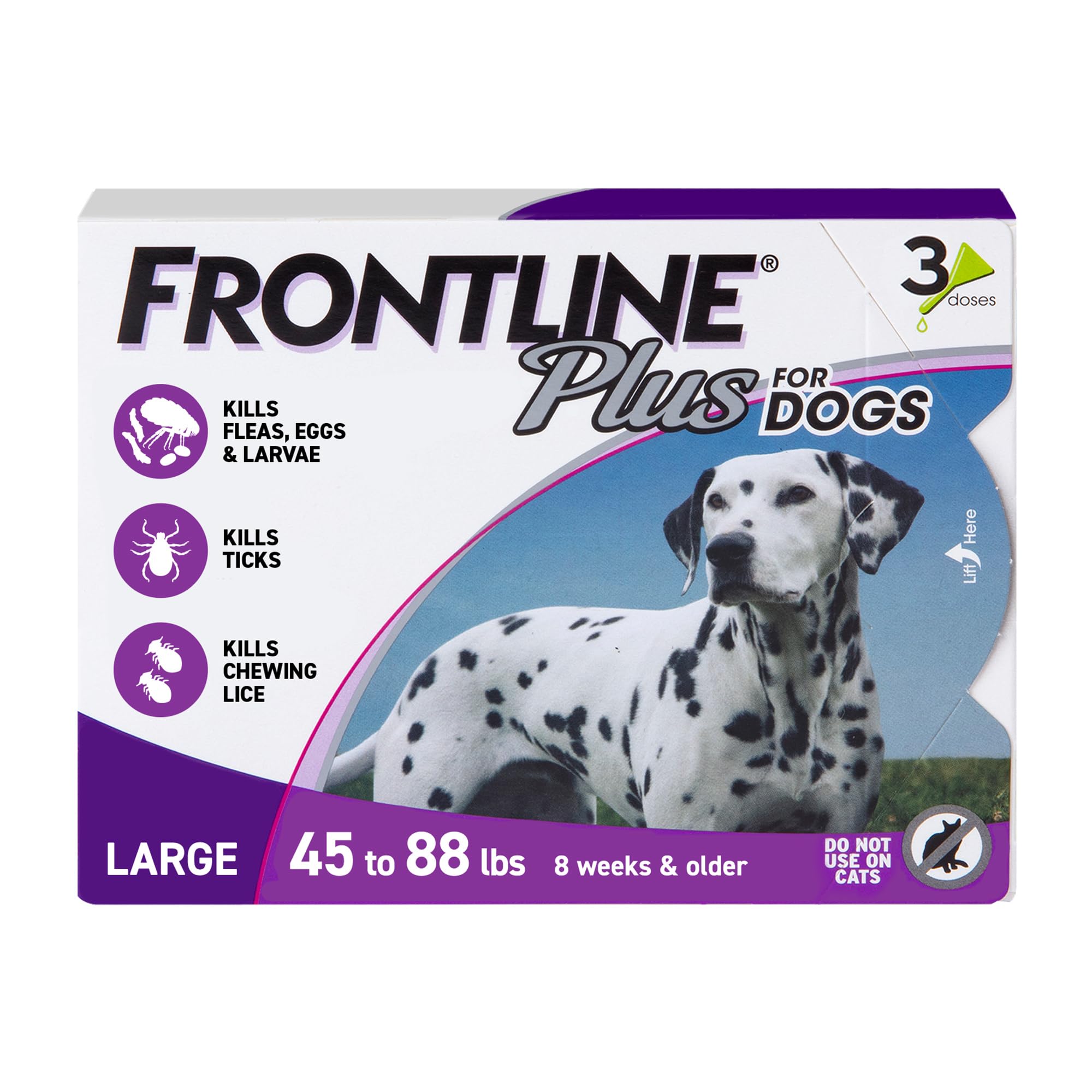 FRONTLINE Plus Flea & Tick Spot Treatment for Large Breed Dogs 45-88 lbs. (Purple) Count of 3