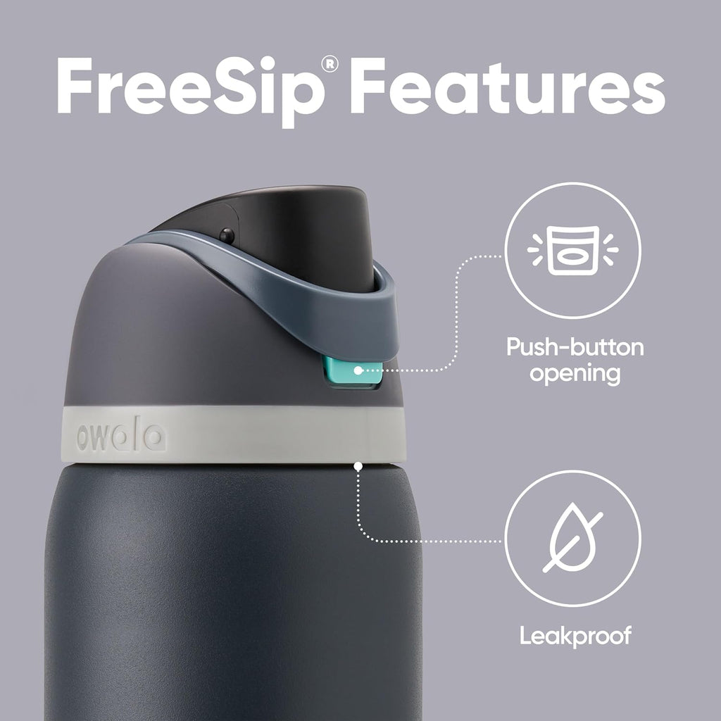 Owala FreeSip Insulated Stainless Steel Water Bottle with Straw, BPA-Free Sports Water Bottle, Great for Travel, 24 Oz, Black Cherry