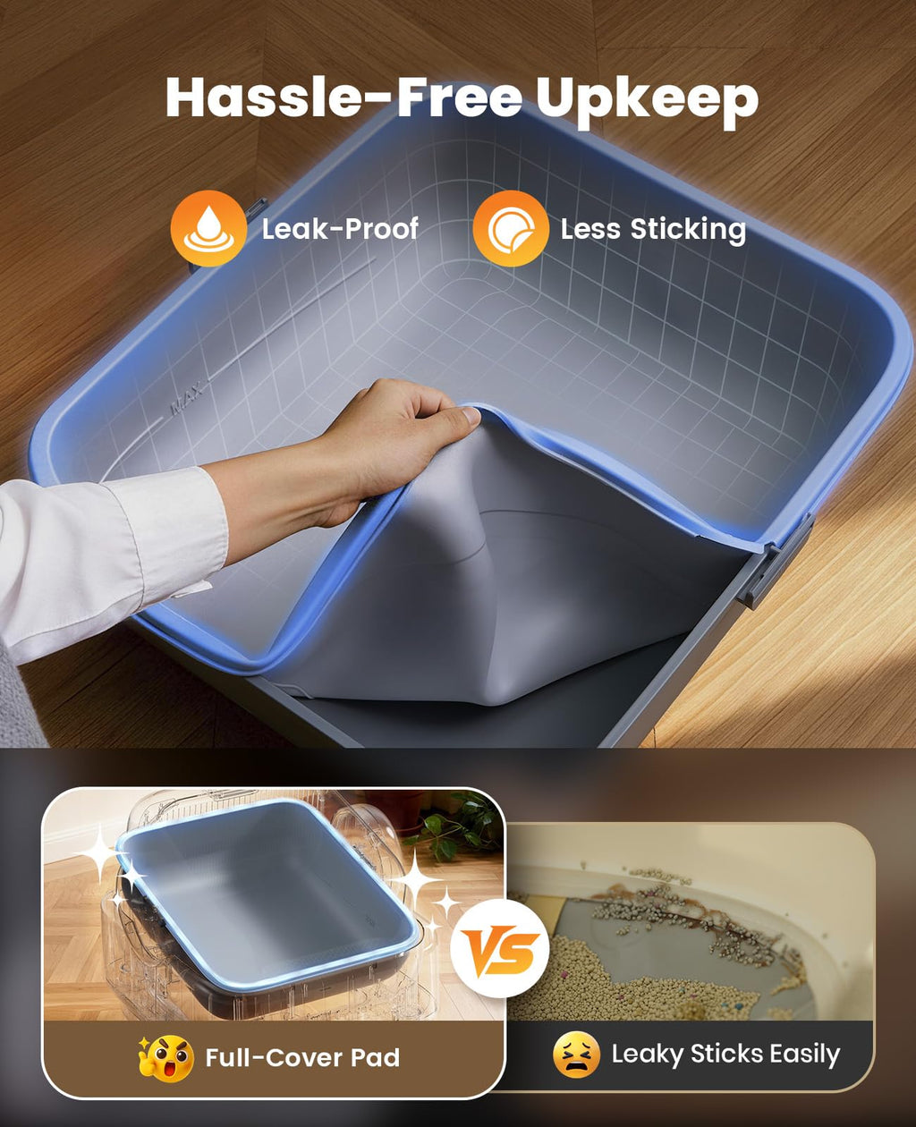oneisall Self Cleaning Litter Box for Large&Multiple Cats: Ease S1 Open-Top Cat Litter Box Easy Rinsable Clean, with Safety Protection & Large Capacity for Indoor House Cats(40pcs Waste Bags Included)