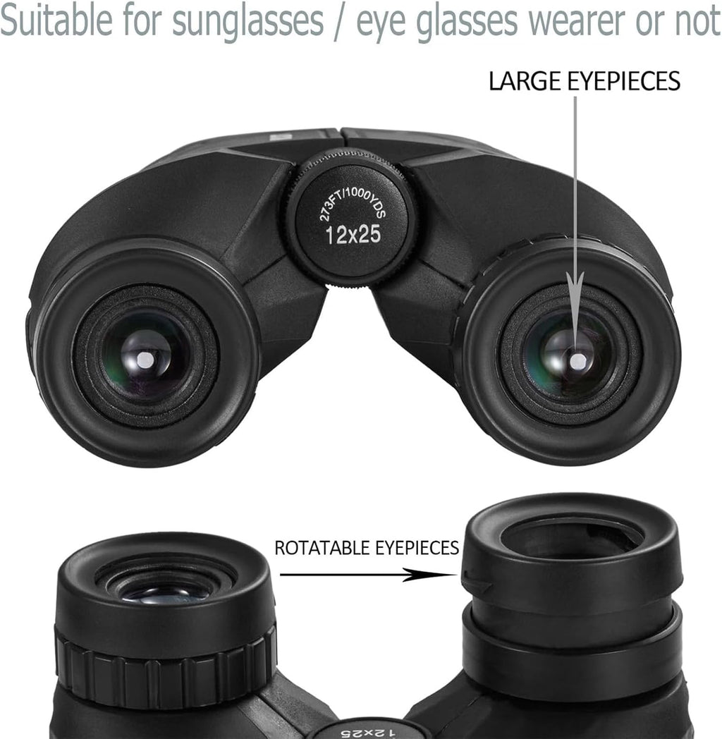 Occer 12x25 Compact Binoculars for Adults and Kids, Large Eyepiece Waterproof Binocular with Low Light Vision,High Powered Easy Focus Binoculars for Bird Watching,Outdoor Hunting,Travel,Sightseeing