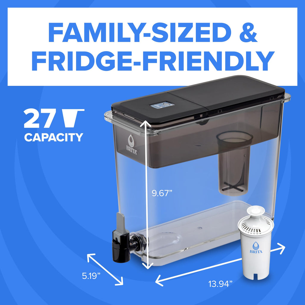 Brita UltraMax Large Water Dispenser with 1 BritaPlus Filter, 27 Cup Capacity, Black (Package May Vary)