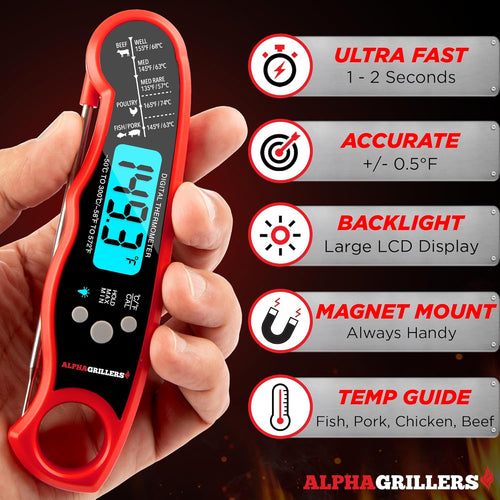 Alpha Grillers Meat Thermometer Digital – Instant Read Food Thermometer for Cooking & Grilling – Professional Kitchen Fathers Day Gift for Dad Men Him Husband
