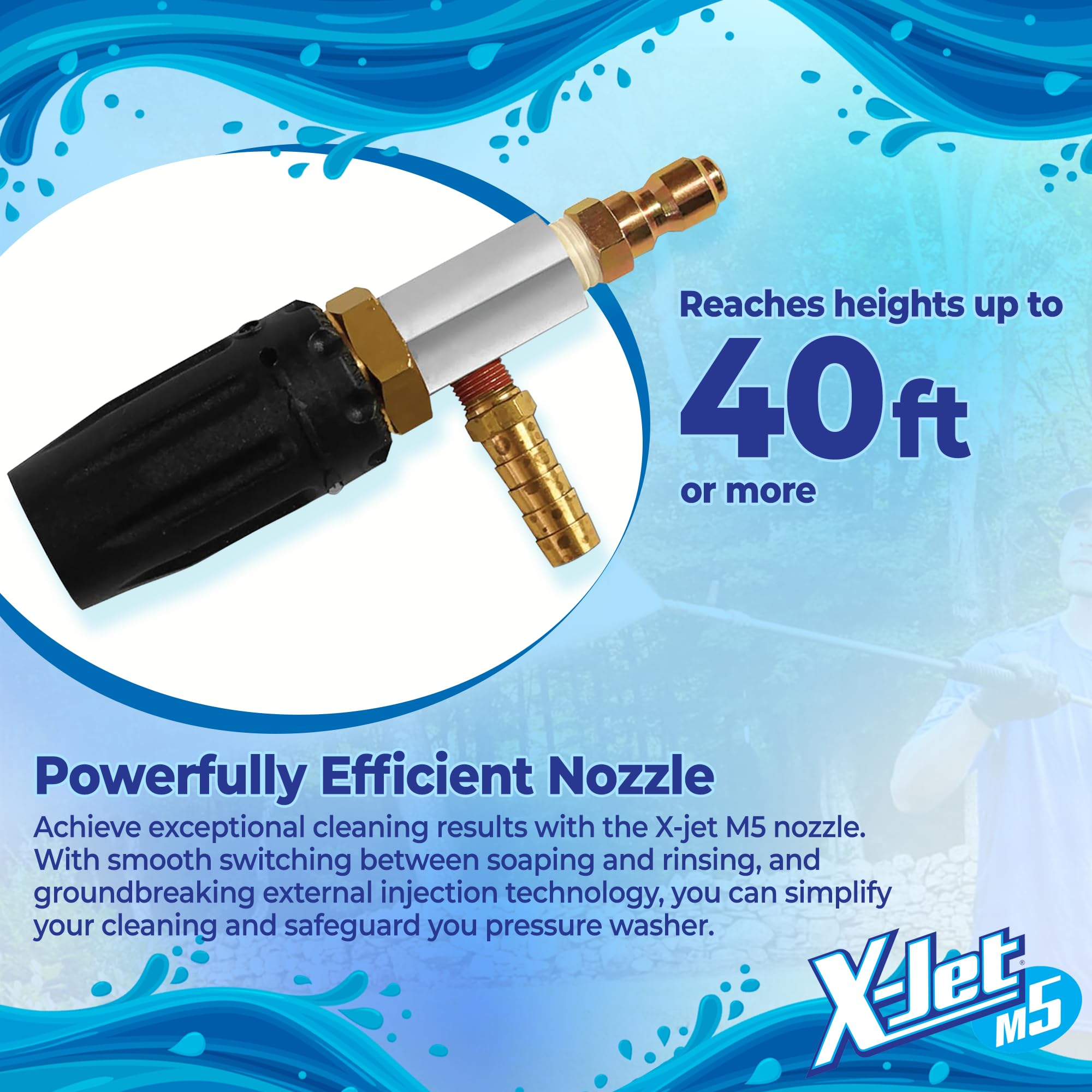 X-Jet M5 Nozzle Only #16 - Adjustable Long-Range External Injection Pressure Washing - From 0 to 60 Degree Spray Pattern - Replacement Nozzle for X-Jet M5 Kit- W/ 2000 to 4500 PSI 5-6.5 GPM