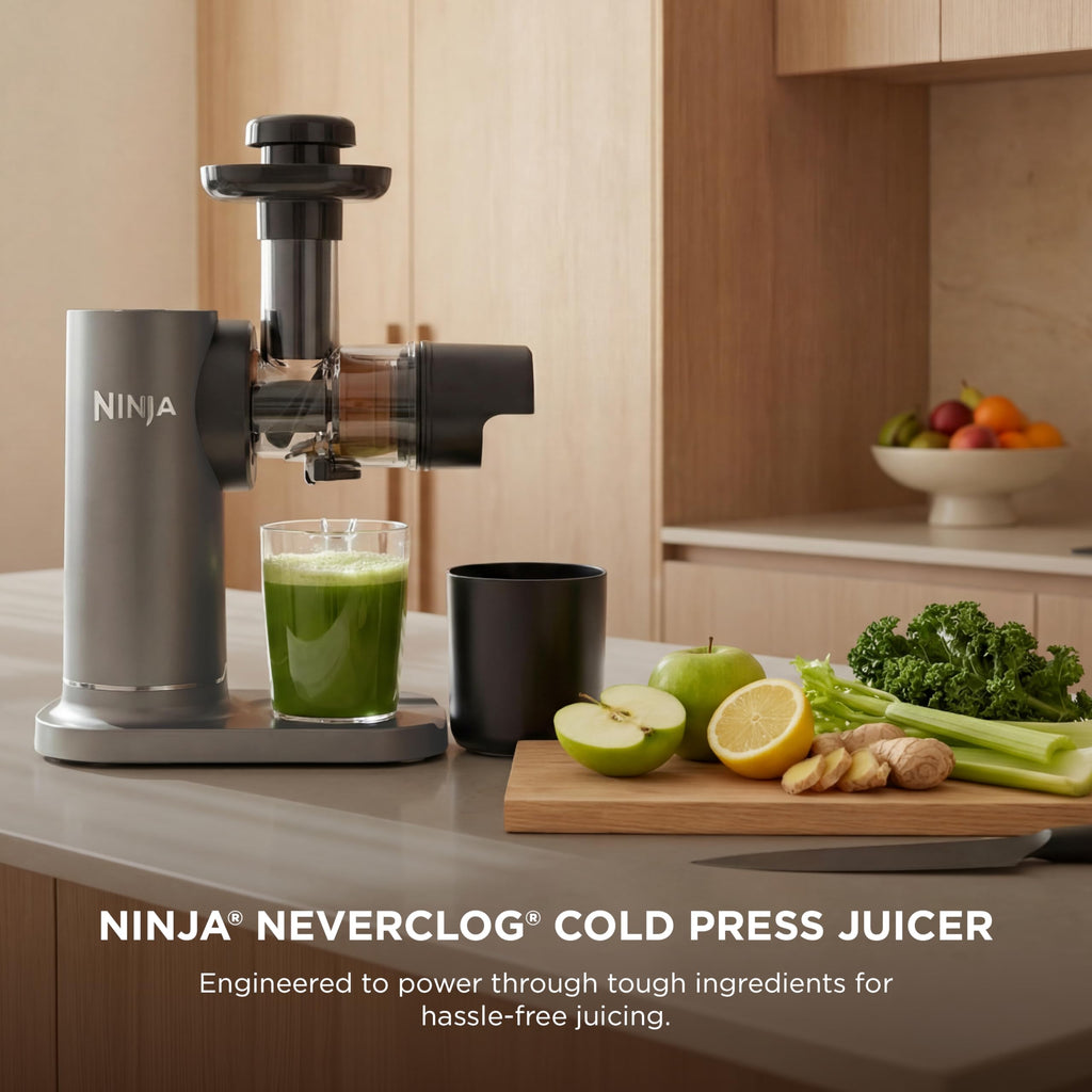 Ninja NeverClog Cold Press Juicer | Powerful Electric Slow Masticating Juicer with Pulp Control | XL Capacity | 24 oz. Juice Jug & 36 oz. Pulp Container | Dishwasher Safe | Charcoal | 150W | JC151