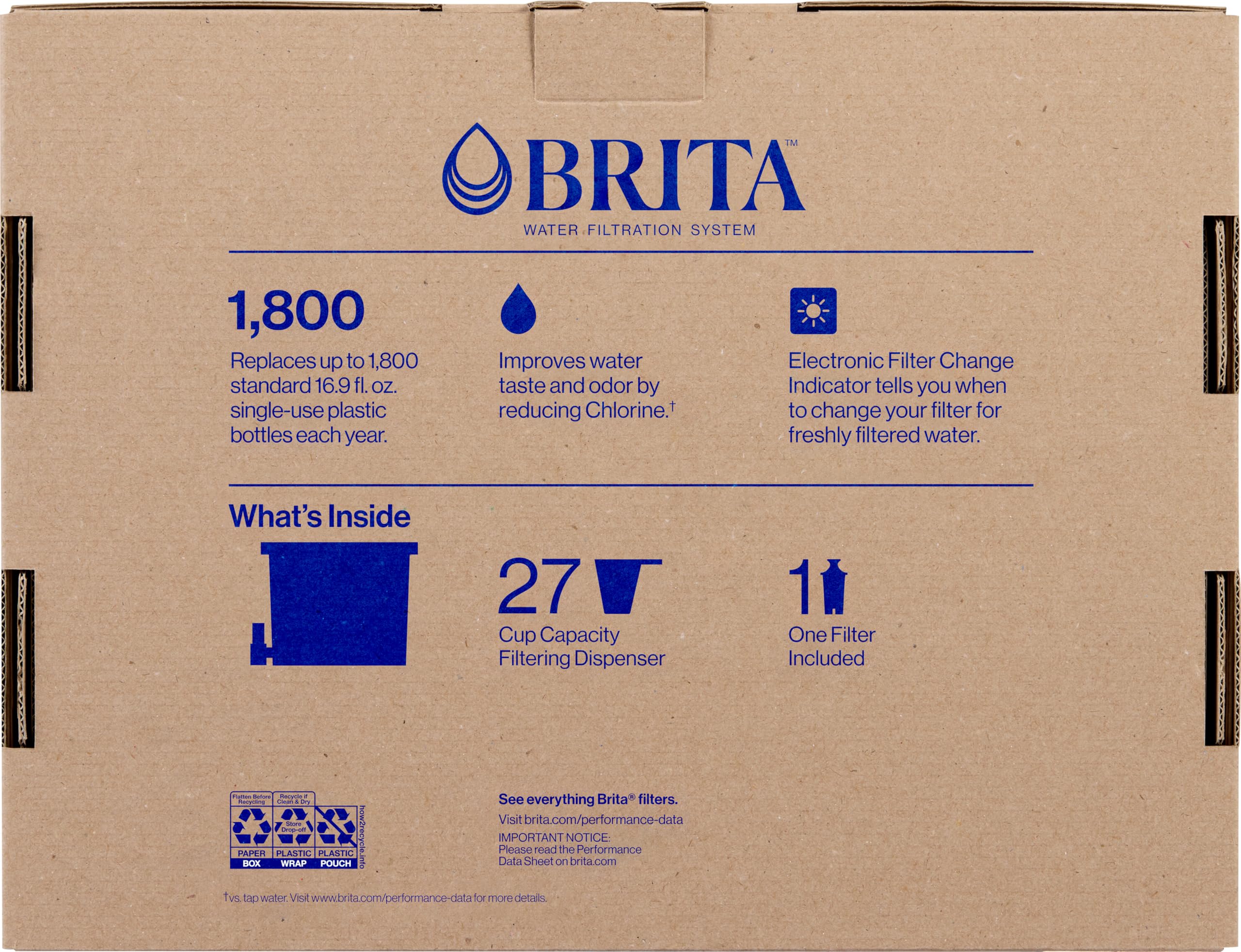Brita UltraMax Large Water Dispenser with 1 BritaPlus Filter, 27 Cup Capacity, Black (Package May Vary)