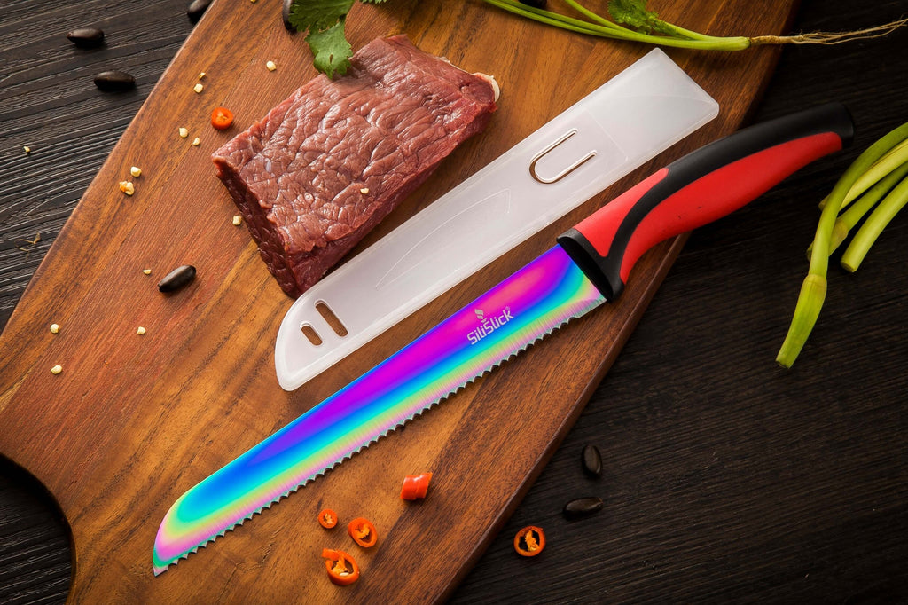 Kitchen Knife Set - Titanium Coated Blades - Red Handles