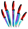 Kitchen Knife Set - Titanium Coated Blades - Red Handles