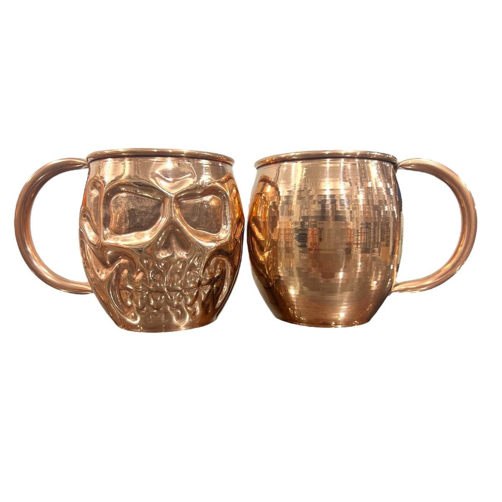 Set of Two Copper Skull (Day of the Dead) Shaped Mugs, Plain and Shiny Finish